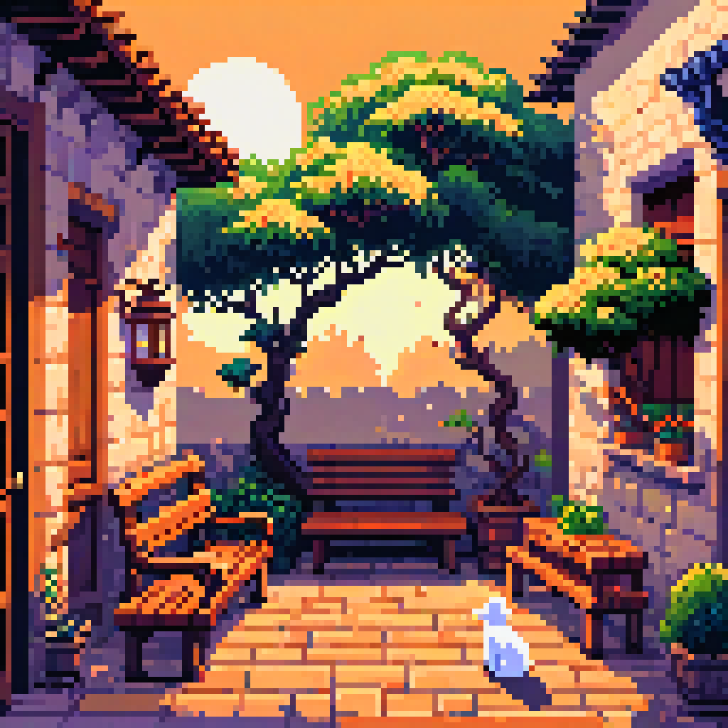 Dusk Settles on the Garden Bench